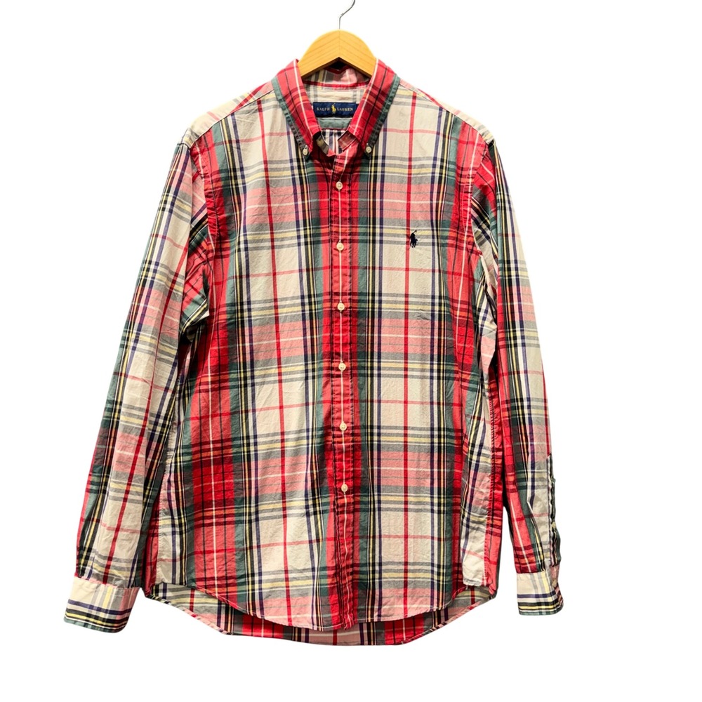 Ralph Lauren Button Down Shirt Mens L Plaid Red Green Blue Classic Cotton